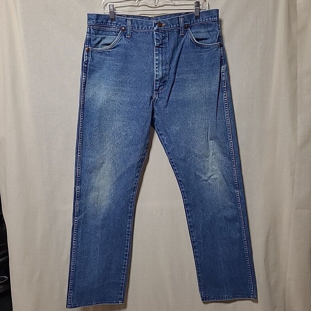 Wrangler 13MWZ Jeans Mens Fit 38x32 (Tag) 35x29.5 Straight Boot Blue Cowboy USA